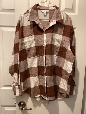 Brown & White Buffalo Check Button-Up Shirt